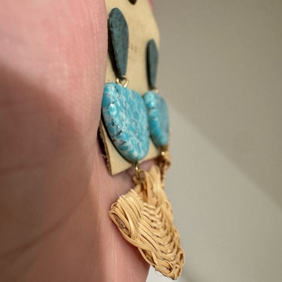 Anthropologie Turquoise and Rattan Statement Earrings - Picture 3 of 6